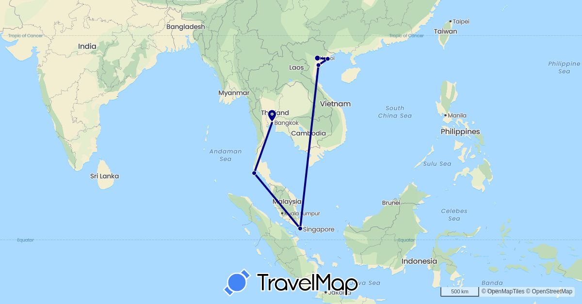 TravelMap itinerary: driving in Singapore, Thailand, Vietnam (Asia)